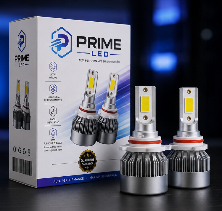 Kit Prime LED — embalagem e lâmpadas